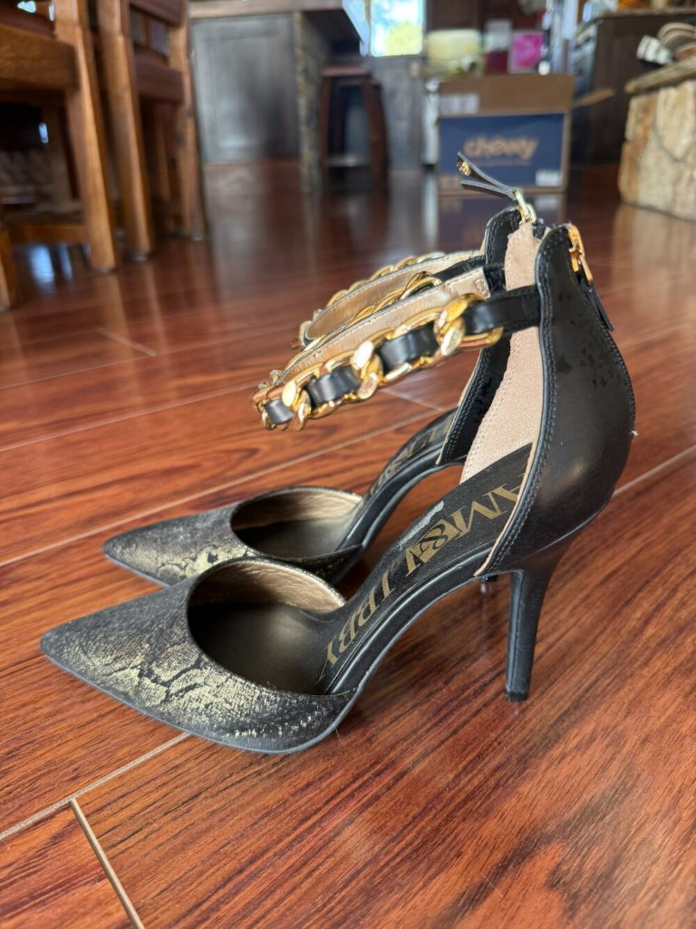 Sam Edelman Black Ankle-Strap Pointed-Toe Heels, Size 8 - Picture 2 of 4